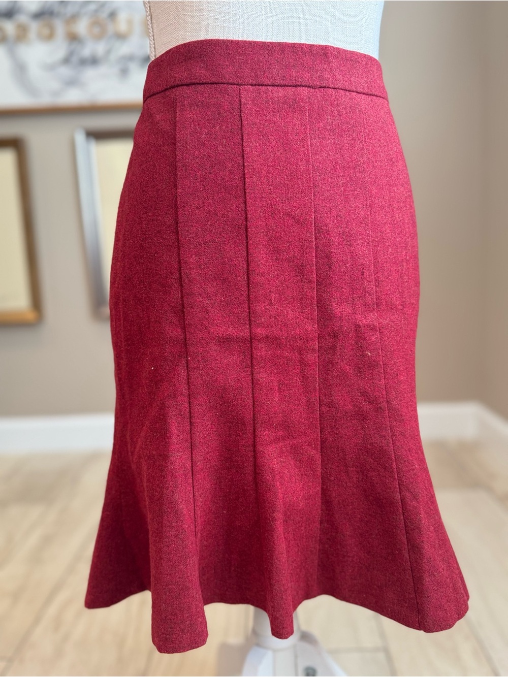 The Limited Burgundy Wool Blend Mermaid Midi Skirt